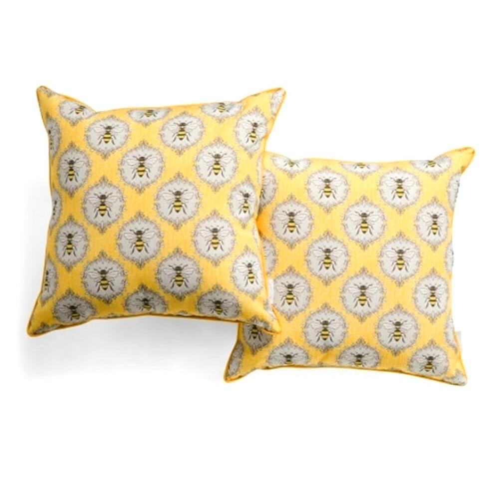 Rachel Ashwell QUEEN BEE Indoor Outdoor Throw Pillows 18x18 Set of 2 New